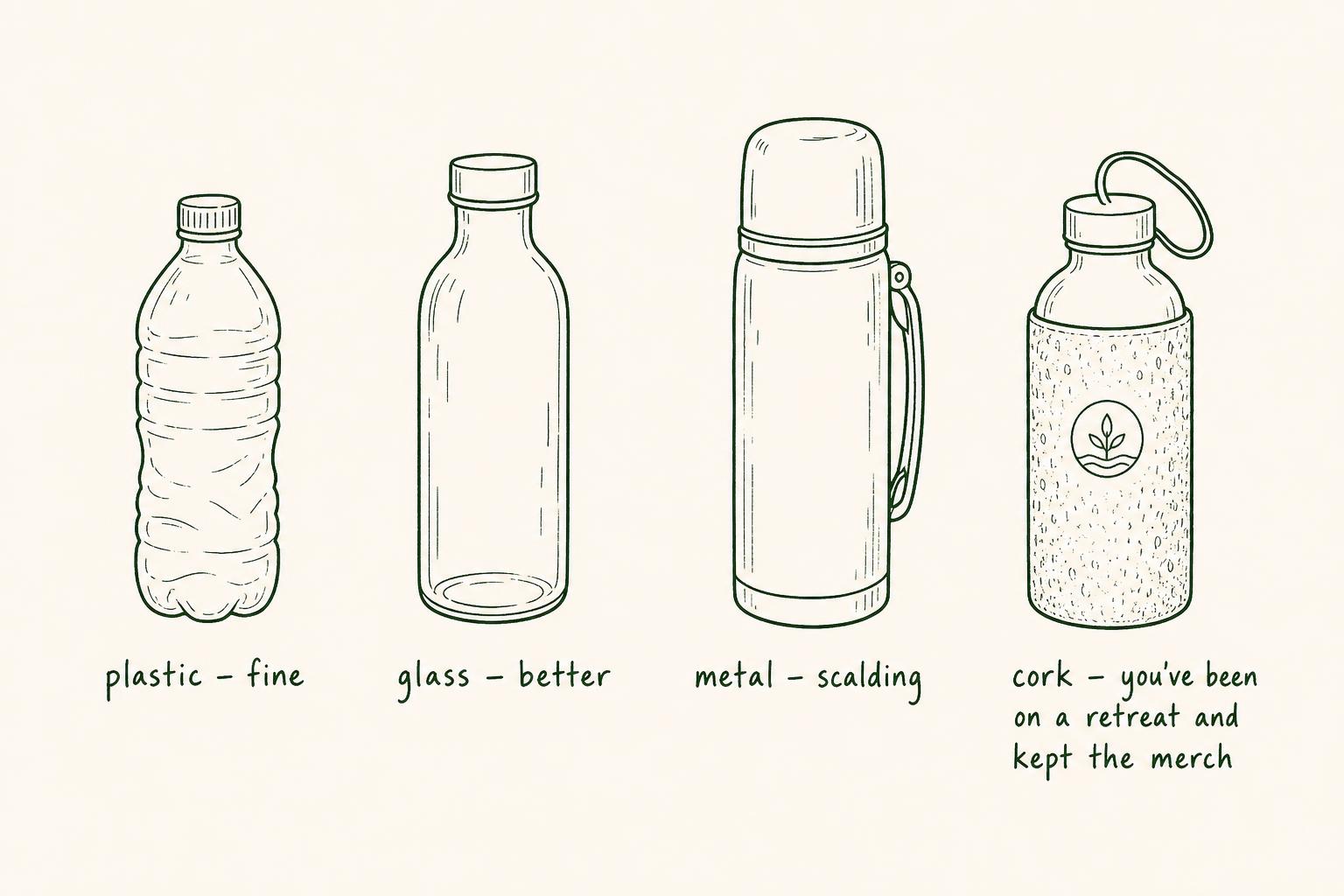 Three water bottles in a row